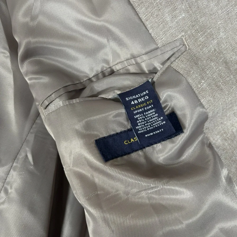Stafford Mens 48 Reg Gray Sport Coat Linen Blend Classic Two Button‎ Blazer